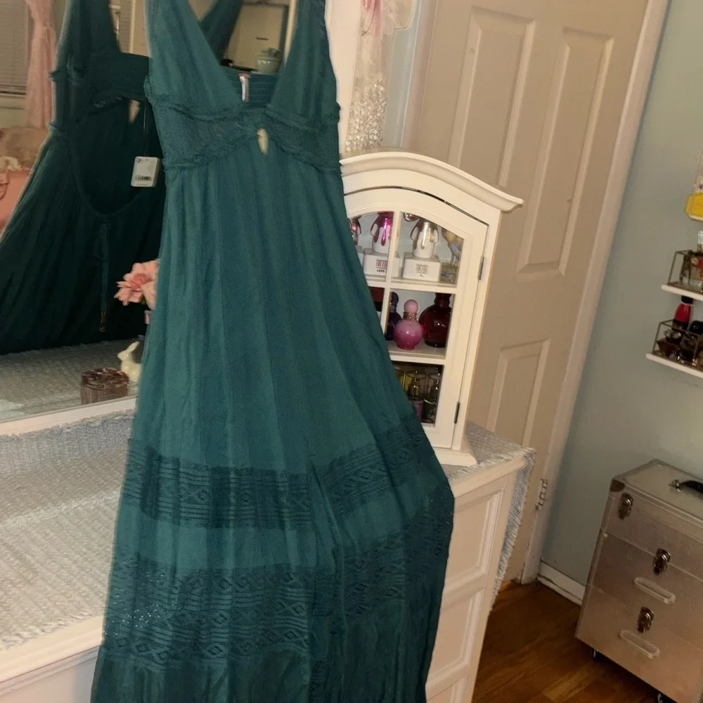Free People Teal Maxi Dress with Tassel Accents - Picture 1 of 8